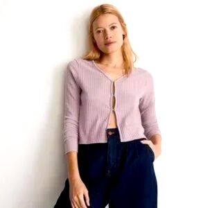 Madewell - Provence Grape Ribbed Cute Hook And Eye Closure Cardigan Size Small